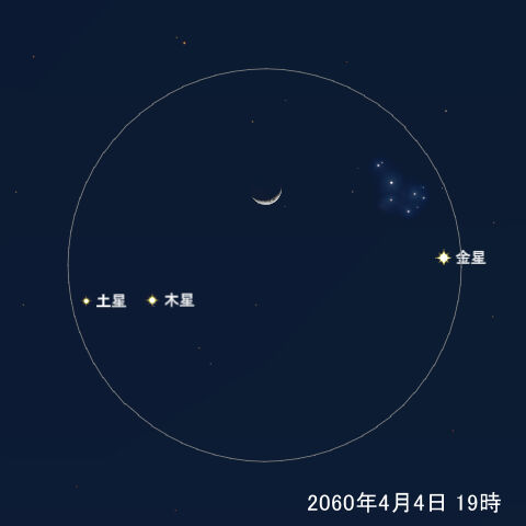 プレアデス星団と金星の接近 2060年4月4日